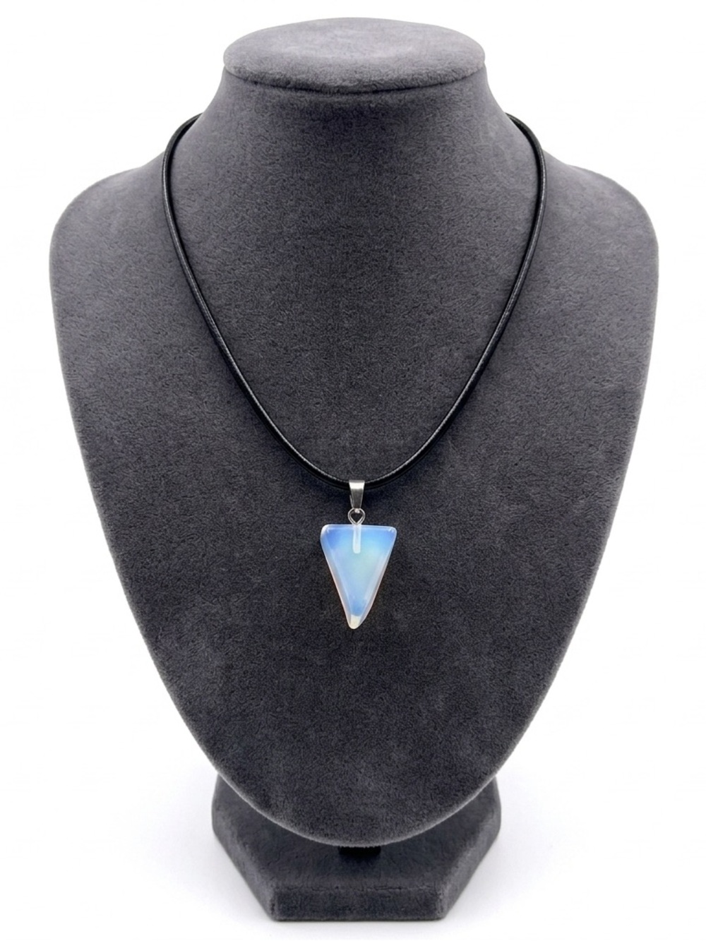 New Opalite Triangle Dagger Tooth Sterling Silver Velvet Leather Chain Necklace